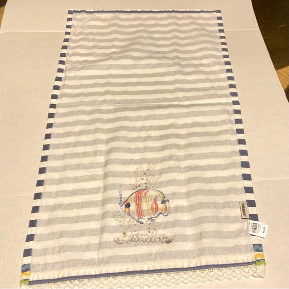 PIER 1 IMPORTS Nautical Stripe Fish Lace Embroidered Zig Zag Towel 29 x 17 in - Picture 4 of 10